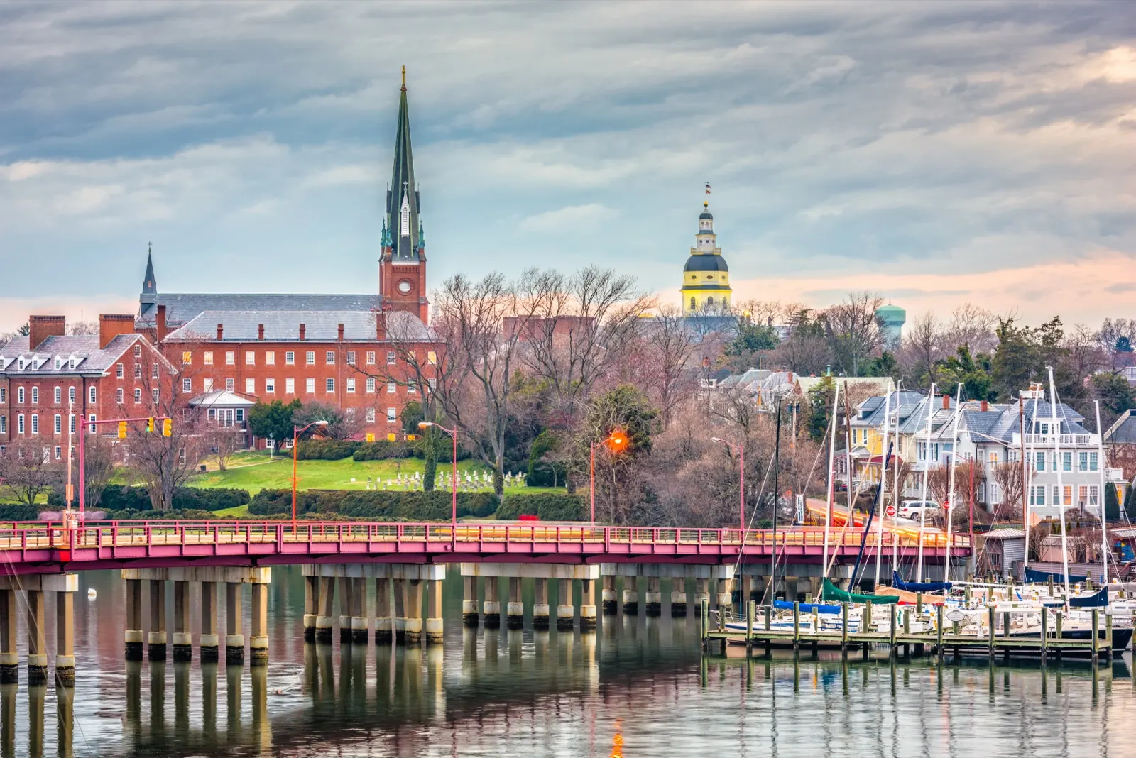 Annapolis waterfront with the Maryland State House dome